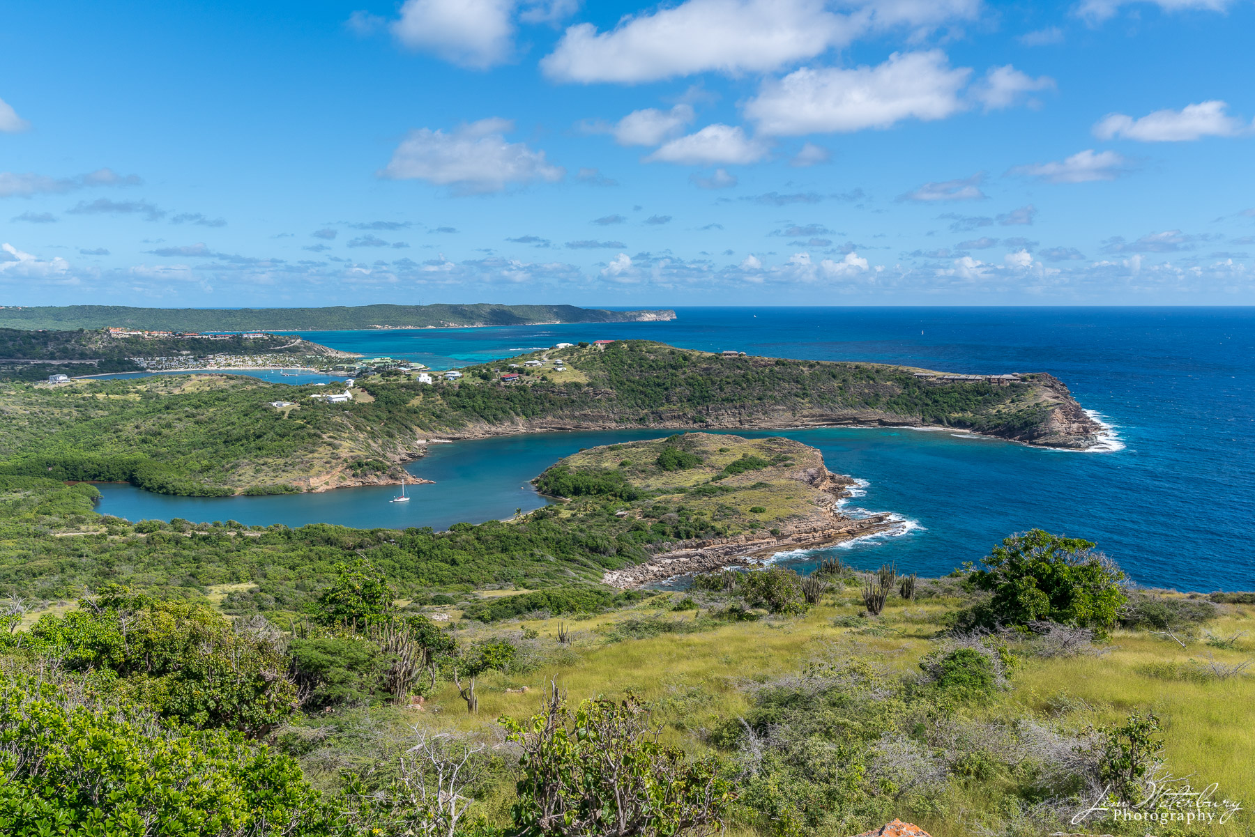 Views of the Atlantic Ocean and Willoughby Bay from an overlook near Blockhouse Fort in Antigua.