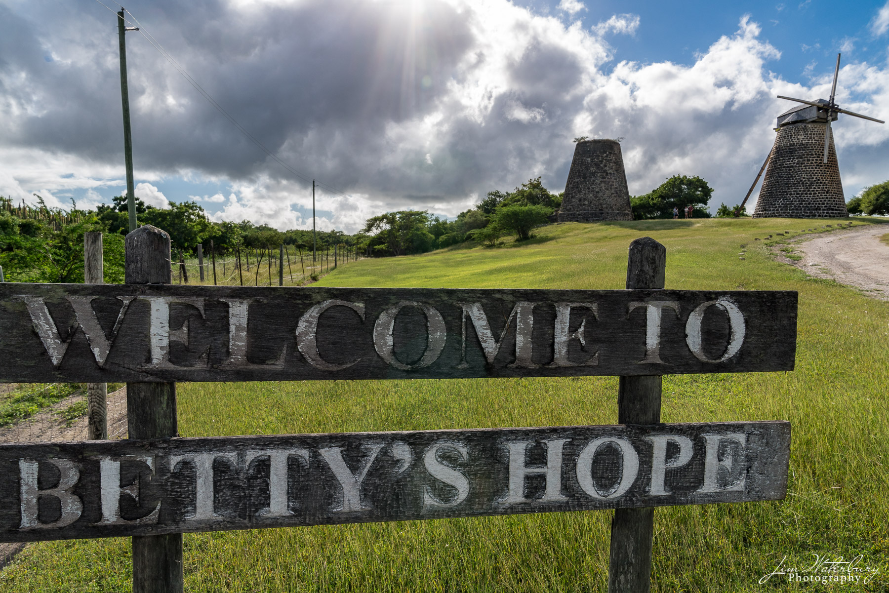 View of the restored sugar mill at Betty’s Hope on Antigua.  Betty's Hope was one of the earliest sugar plantations on the...