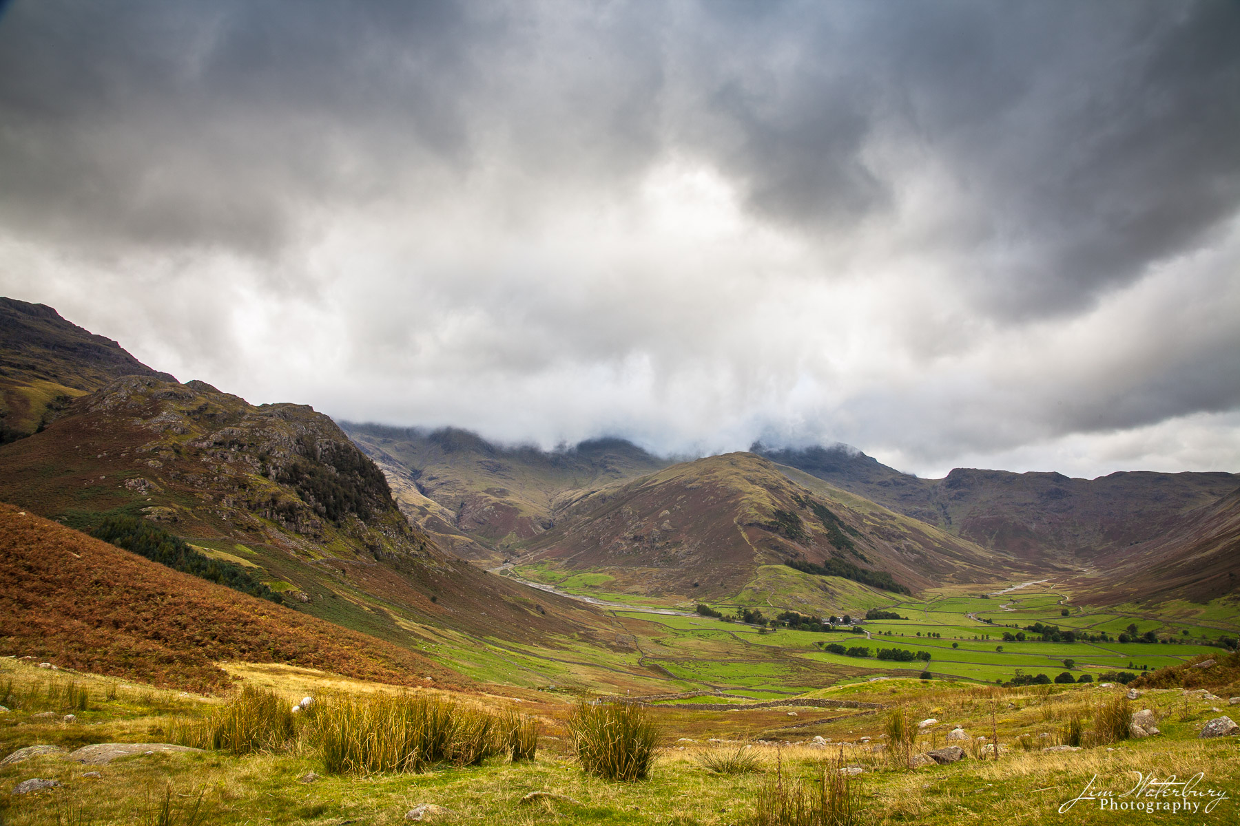 Moody Hills View along A593 and B5343 traveling from Ambleside towards Little Langdale and Great Langdale, Lake District, Cumbria
