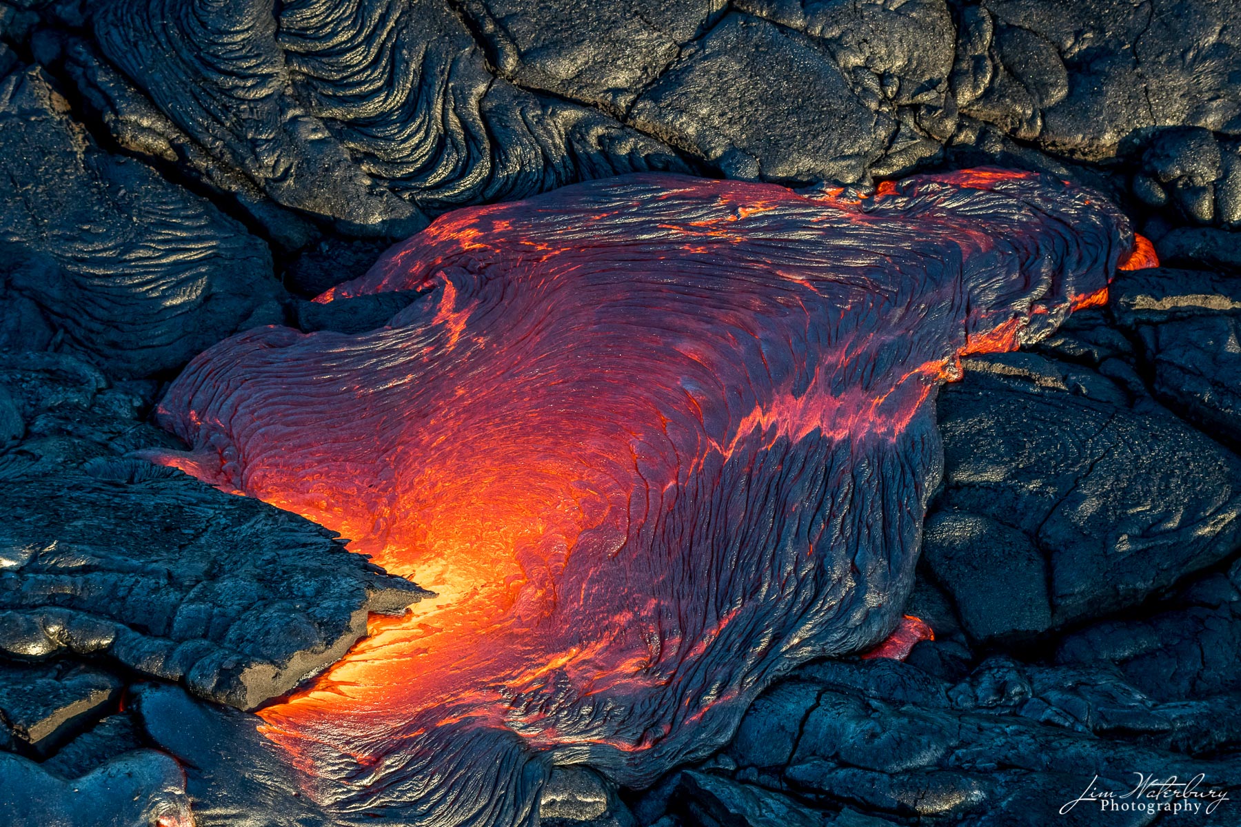Abstract of active lava flow at the Kilauea volcano in Hawaii's Volcanoes National Park; Big Island, Hawaii, as photographed...
