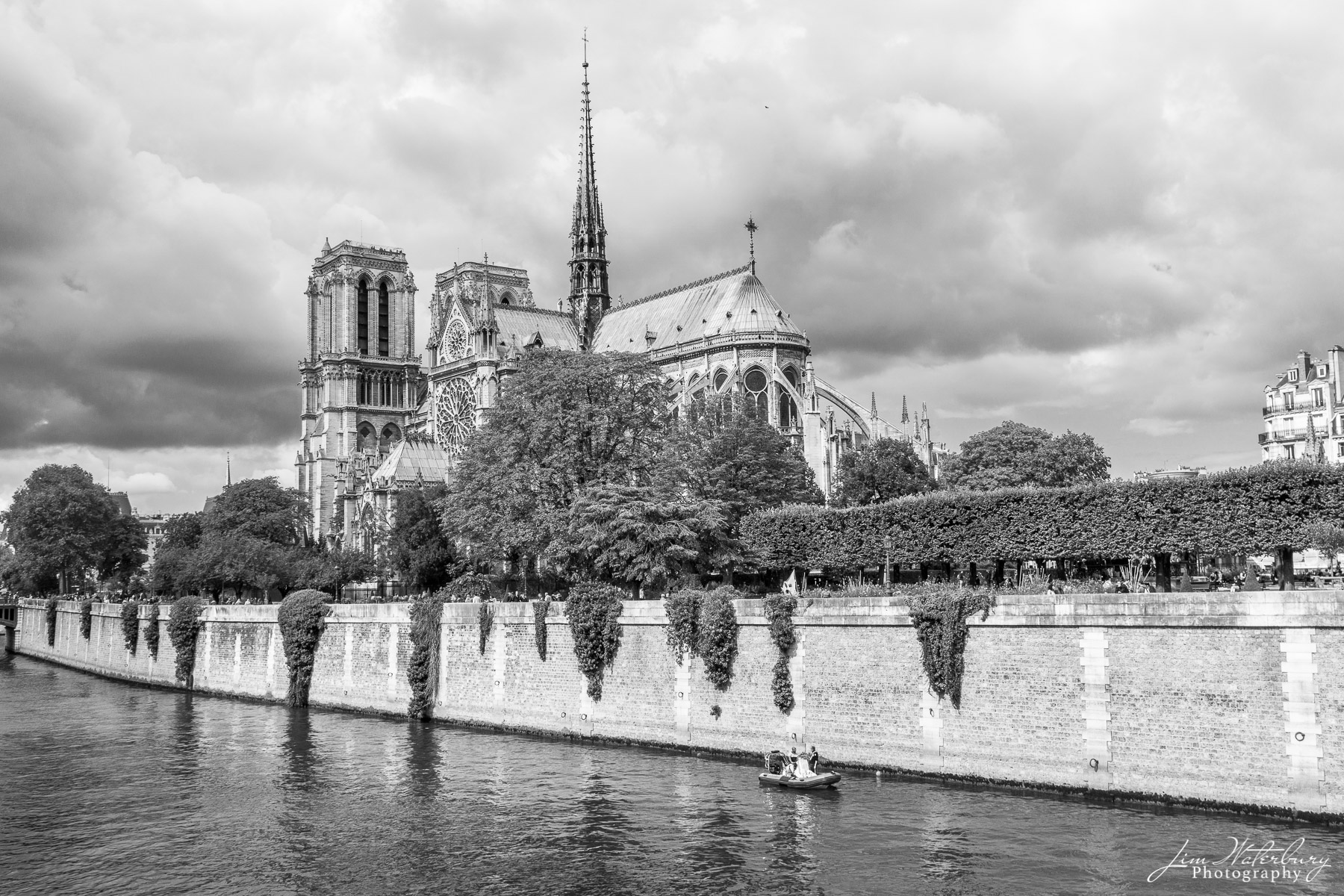 Notre Dame Notre Dame de Paris (Notre Dame Cathedrale) as viewed from across the Seine, before the 2019 fire that destroyed much of the...