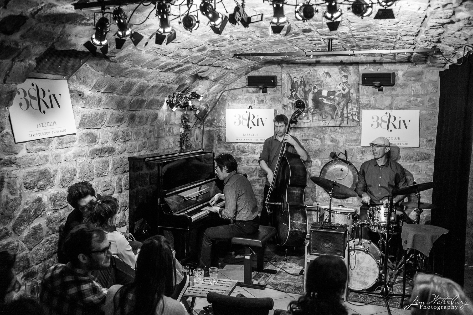 All that Jazz A trio plays late night jazz at the 38 Riv Jazz Club, Paris. Black & white.