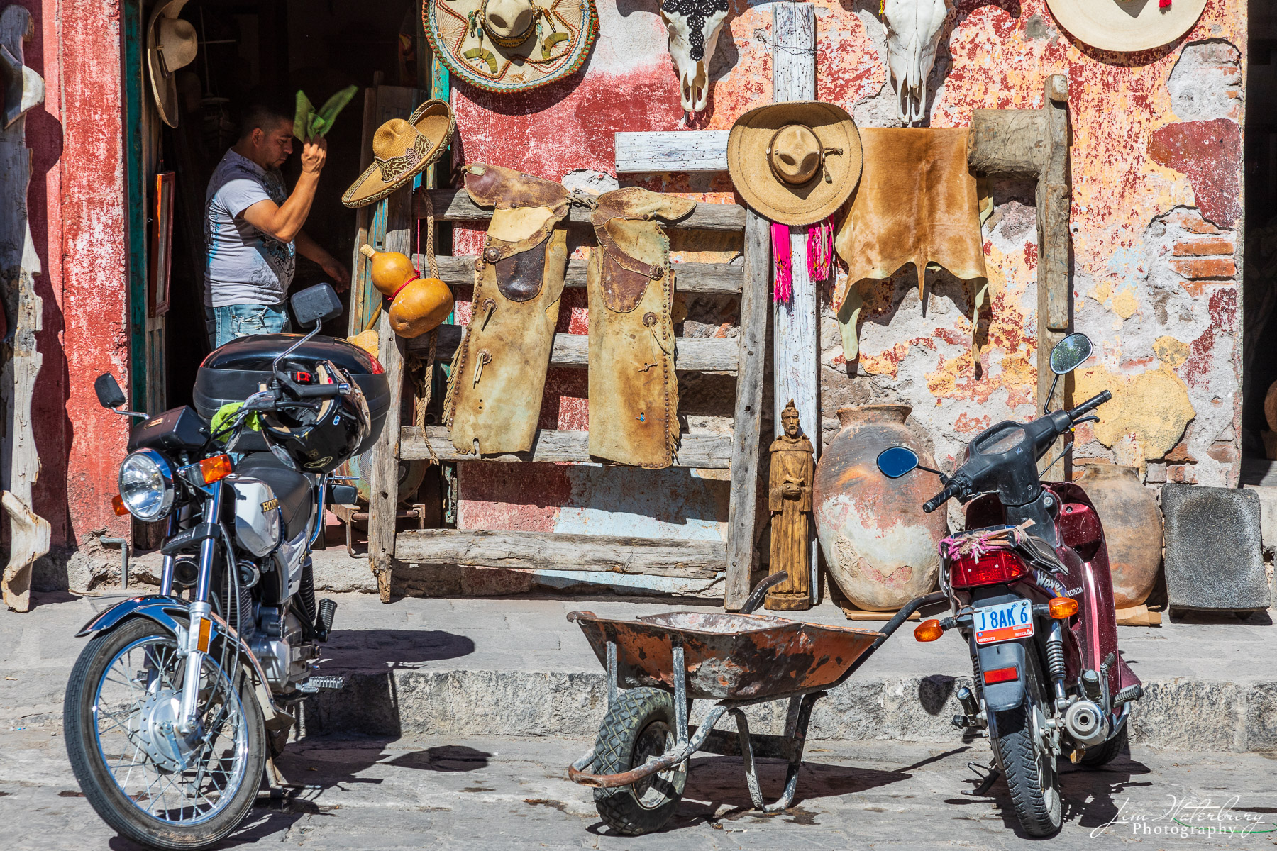 Bikes & Hats Shop in San Miguel de Allende selling Mexican chaps and hats and other local artifacts.