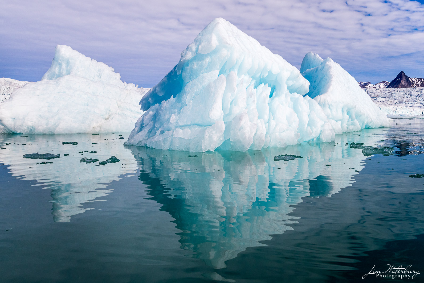 Ice Pyramids Pyramids of ice, calved from the Lilliehöökbreen glacier complex in Spitsbergen, Svalbard, float in the adjacent fjord.